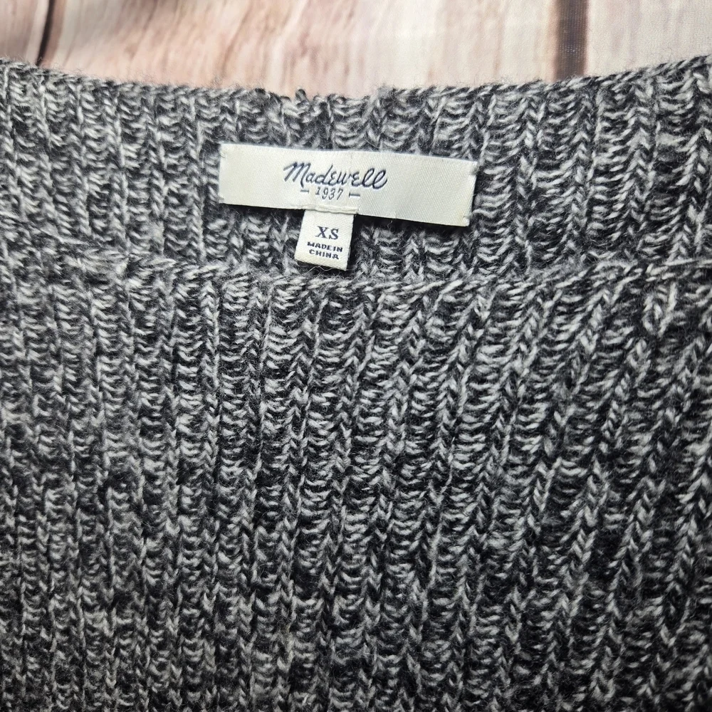 Madewell 100% Wool Gray Sweater with Leather Striped Sleeves Size XS